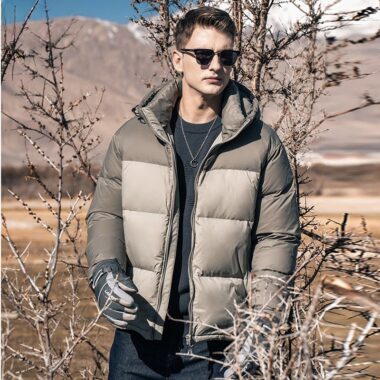 Color contrast hooded warm winter men’s puffer jackets