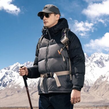 Color contrast hooded warm winter men’s puffer jackets