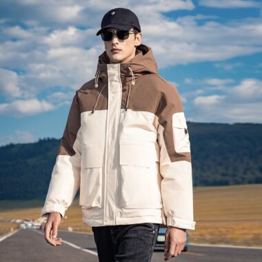 Fashion color block thick winter warm men’s puffer jackets