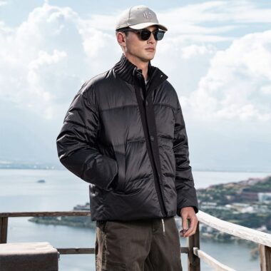 Knitted stand collar patchwork thick short men’s puffer jackets