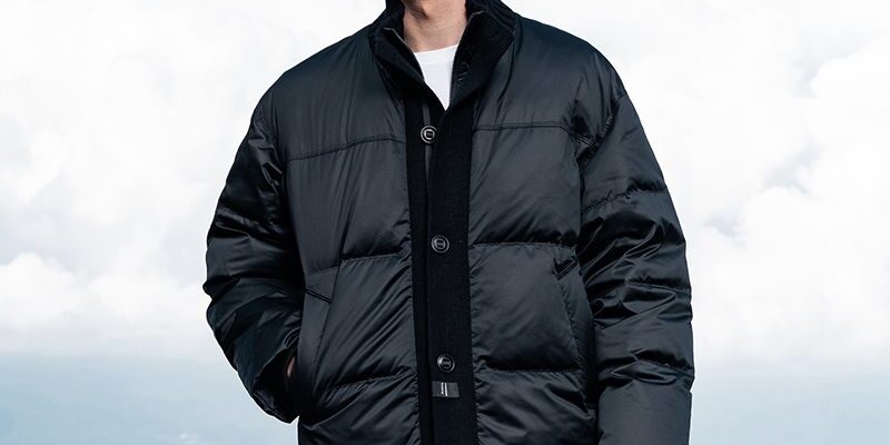 Knitted stand collar patchwork thick short men’s puffer jackets