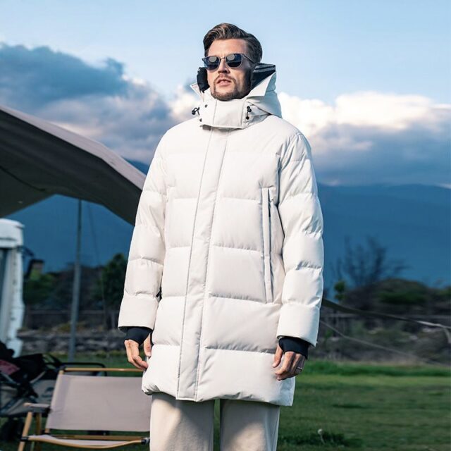 Mid-length winter hooded thick warm men’s puffer jackets