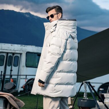 Mid-length winter hooded thick warm men’s puffer jackets