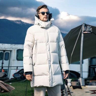 Mid-length winter hooded thick warm men’s puffer jackets