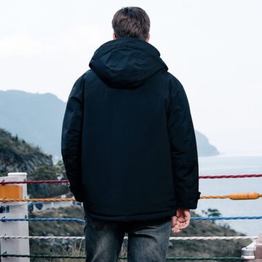 Winter outdoor color block hooded warm men’s puffer jackets