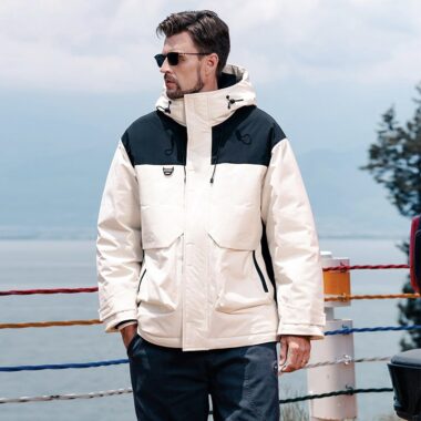 Winter outdoor color block hooded warm men’s puffer jackets