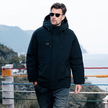Winter outdoor color block hooded warm men’s puffer jackets