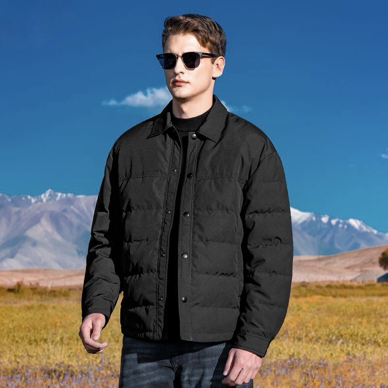 Lightweight shirt-style turn-down collar men’s puffer jackets