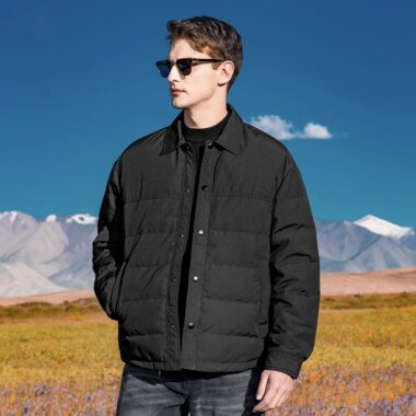 Lightweight shirt-style turn-down collar men’s puffer jackets