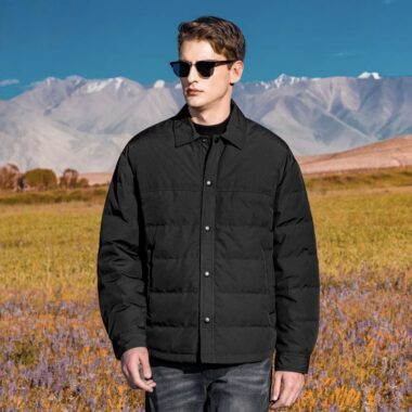 Lightweight shirt-style turn-down collar men’s puffer jackets