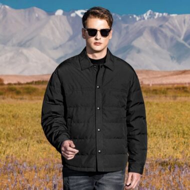 Lightweight shirt-style turn-down collar men’s puffer jackets