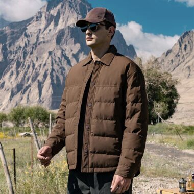 Lightweight shirt-style turn-down collar men’s puffer jackets