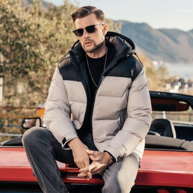 Winter color block fashion warm men’s puffer jackets