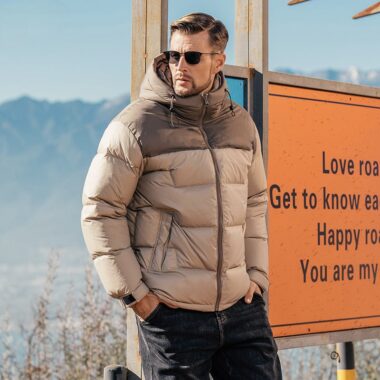 Winter color block fashion warm men’s puffer jackets
