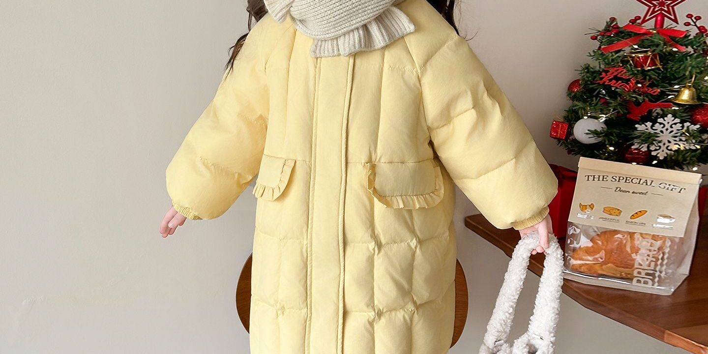 Winter mid-length yellow warm girls kids puffer jackets